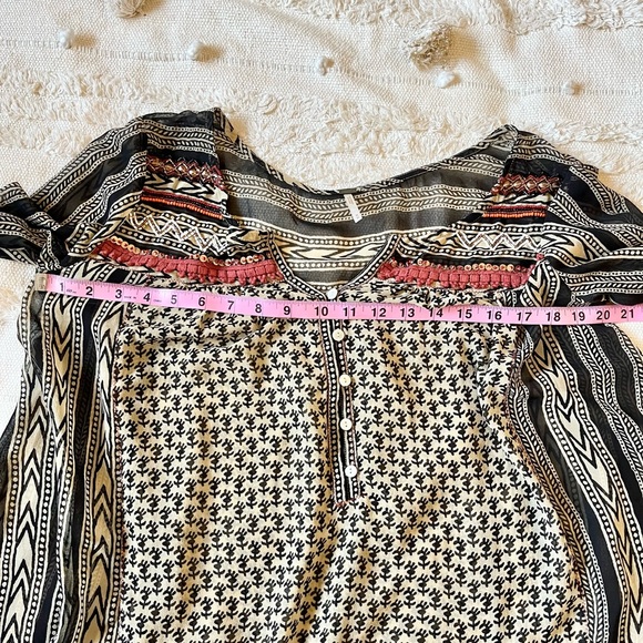 FREE PEOPLE Bohemian Sheer Beaded Long Sleeve Blouse medium - Picture 13 of 16